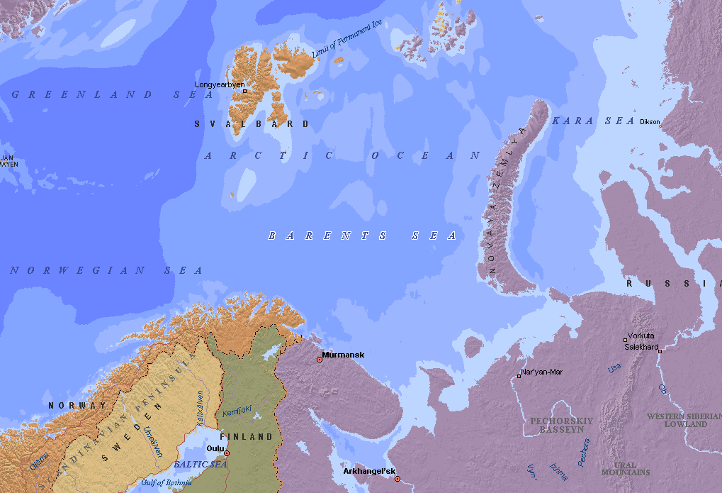 Карта баренцева моря с границами