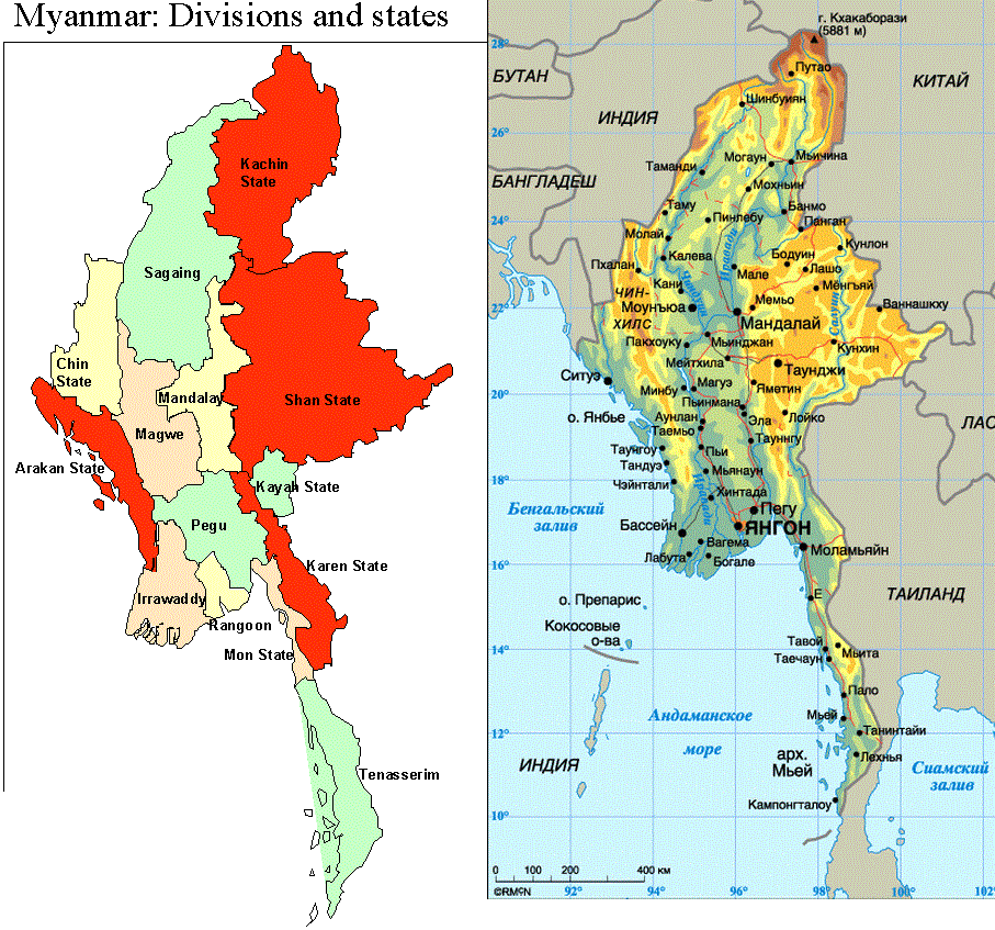 Страна мьянма на карте