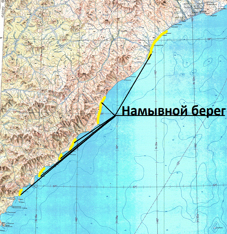 Побережье Охотского моря карта. Береговая линия Охотского моря.