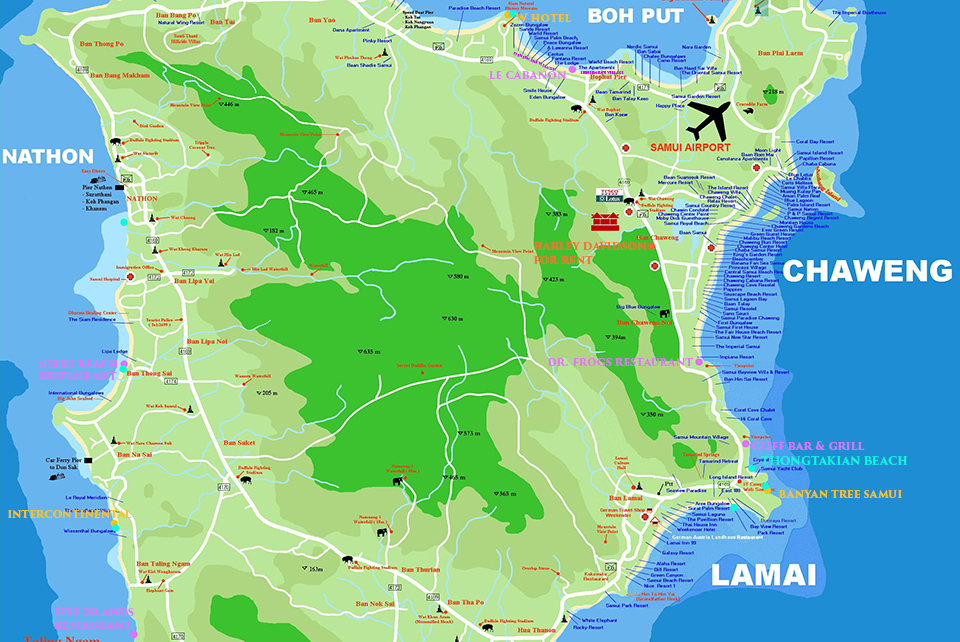 Карта самуи с достопримечательностями