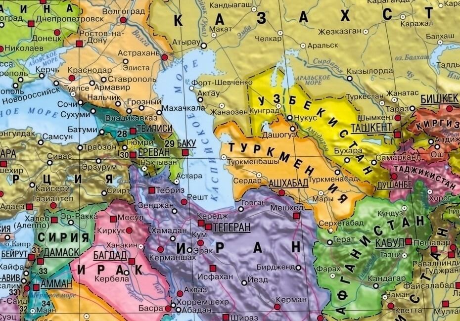 Карта побережья каспийского моря с городами и поселками