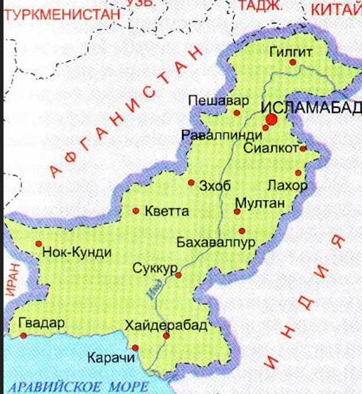 Карта пакистана с соседними странами