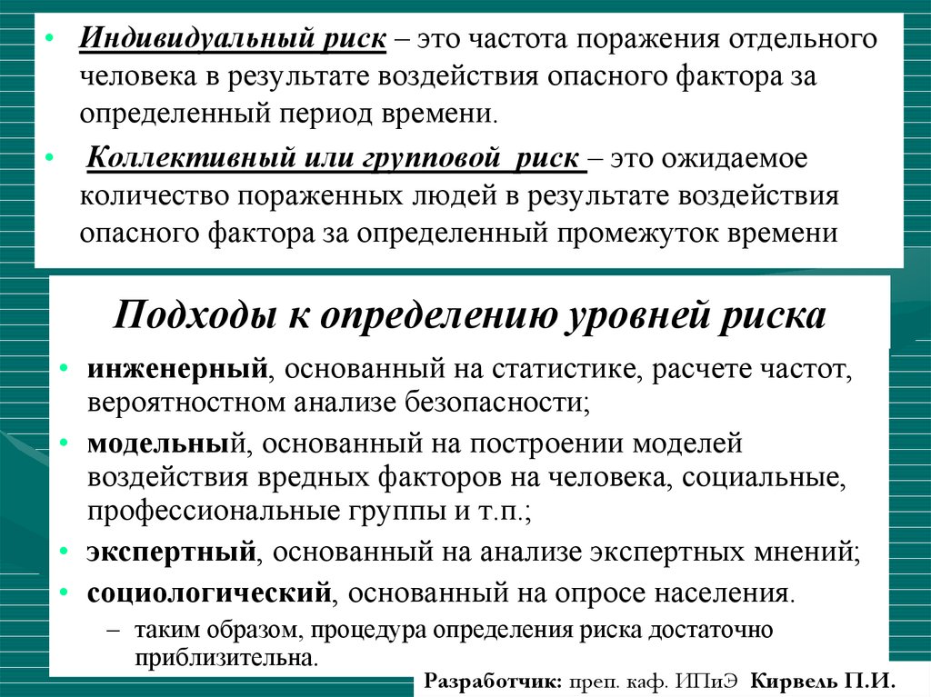 Индивидуальный термин. Индивидуальный риск. Подходы к определению риска. Индивидуальные риски. Индивидуальный и коллективный риск.