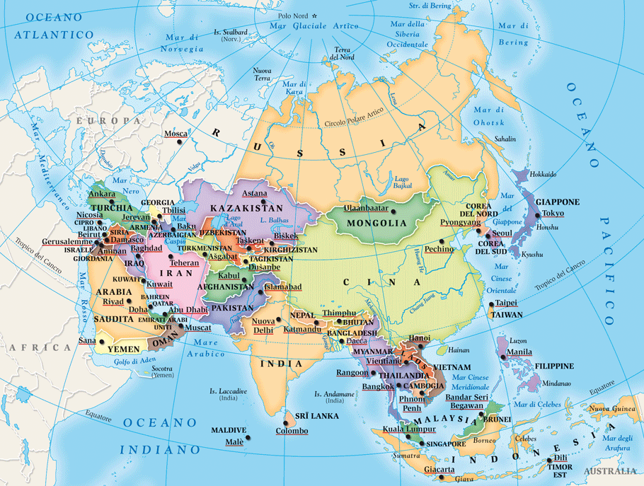 Зарубежная азия карта со странами. Политическая карта Азии. Карта политическая Азии со всеми странами. Государства Азии на карте.