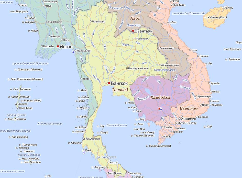 Карта тайланда на русском языке с городами. Камбоджа и Тайланд на карте.