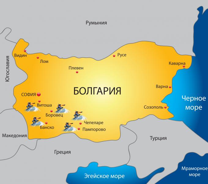 Карта болгарии. Горные курорты Болгарии на карте. Границы Болгарии на карте. Столица Болгарии на карте. Географическое положение Болгарии.