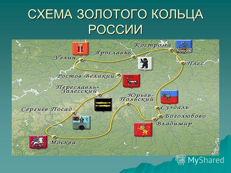 Малое золотое кольцо России схема. Карта золотого кольца России с городами.