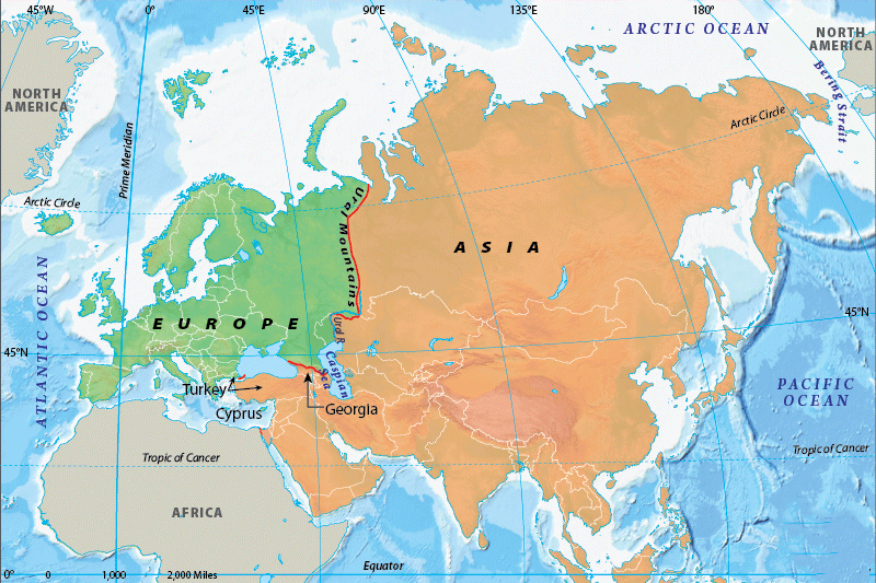 Карта россии с европой и азией границы