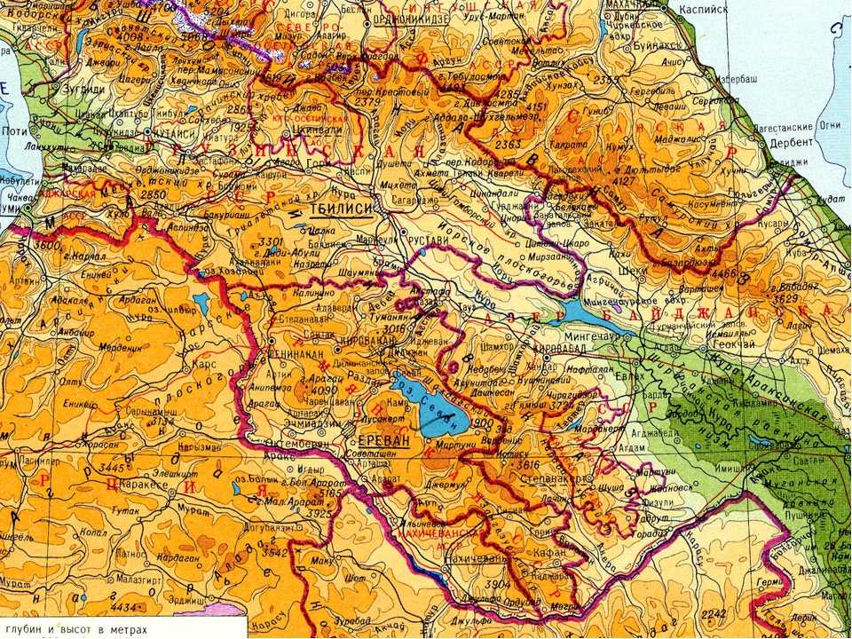 Карта закавказья на русском языке с городами