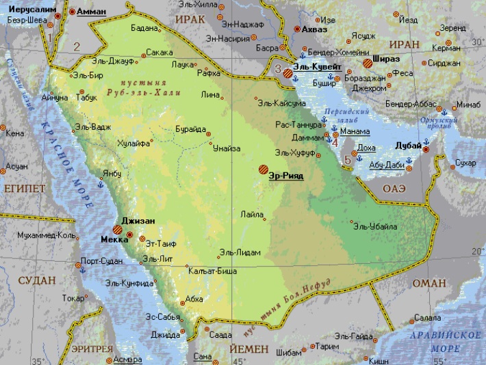 Политическая карта аравийского полуострова со странами на русском
