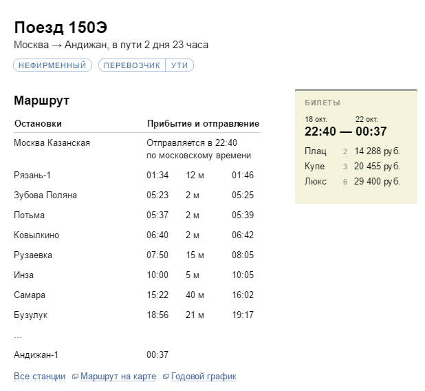 Расписание билетов на поезд москва