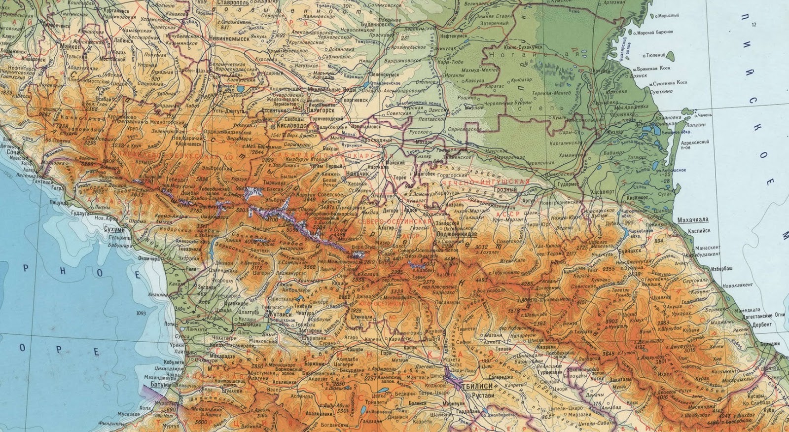 кавказские горы на карте
