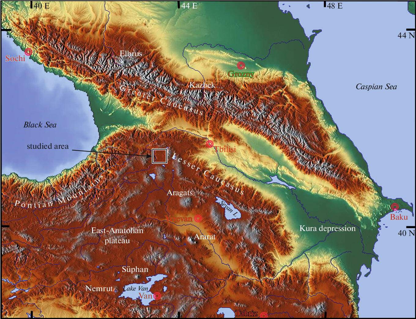 Малый кавказский хребет на карте