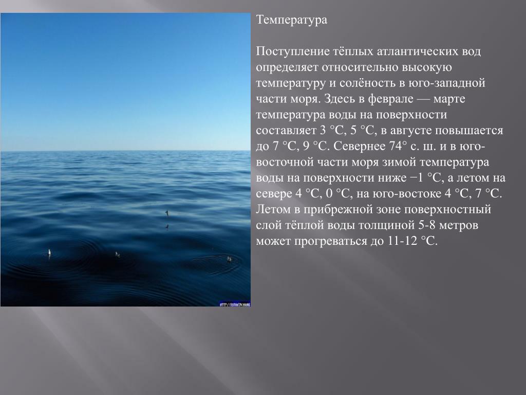 Определите температуру балтийского моря. Окраинные моря Баренцево море. Характеристика Баренцева моря. Баренцево море соленость воды. Баренцево море особенности вод.