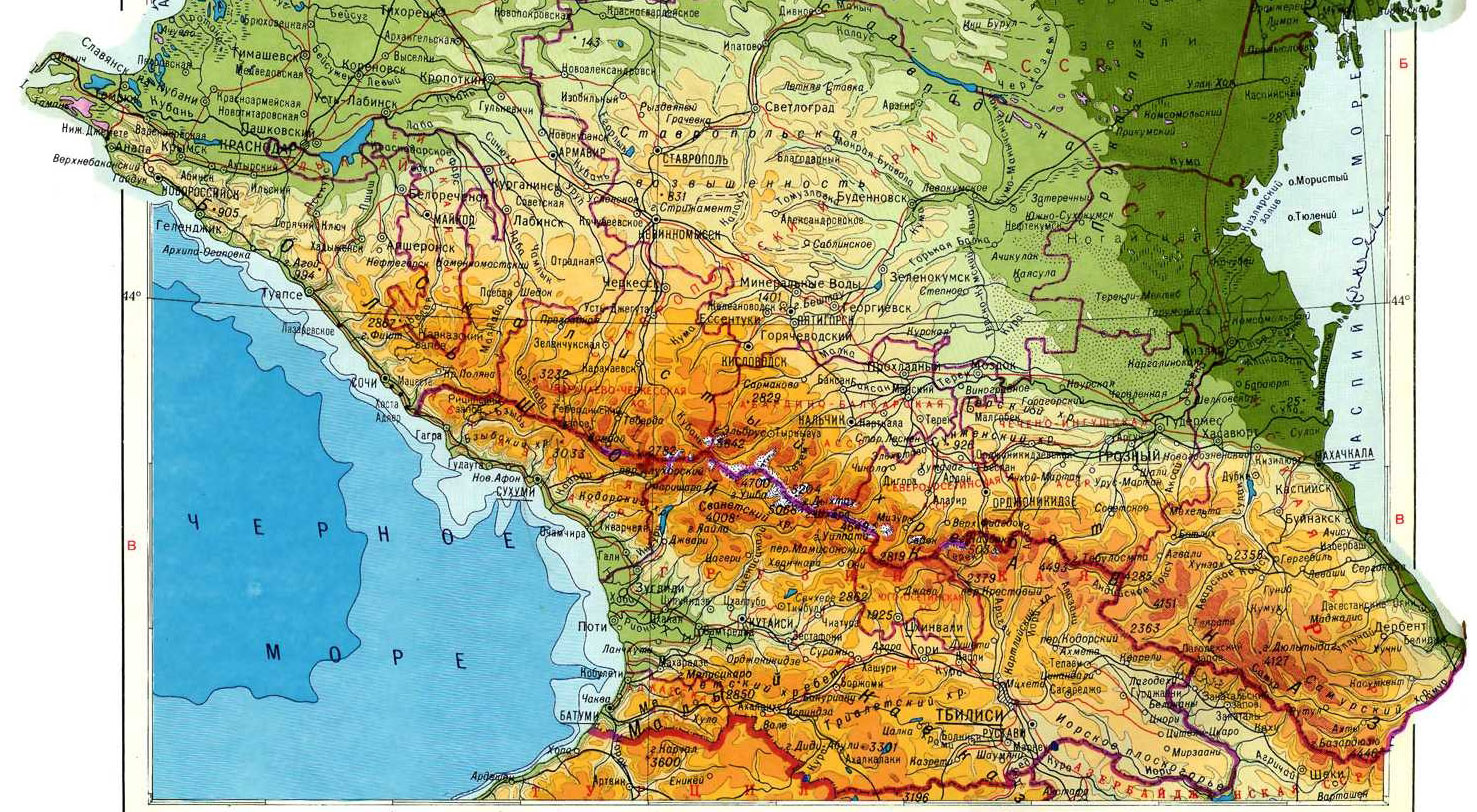 Карта россии горы кавказские