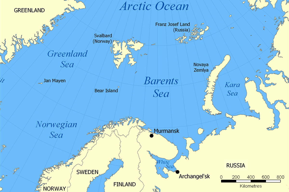 Баренцево море на карте Северного Ледовитого океана